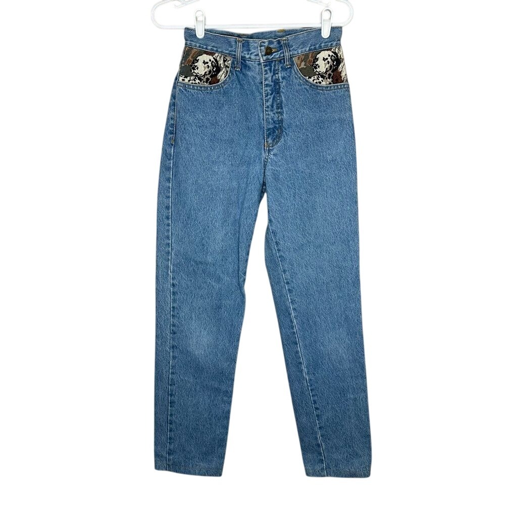 Isabel USA Vintage Dalmatian Tapestry High‎ Waisted Mom Jeans Blue Denim Size 4